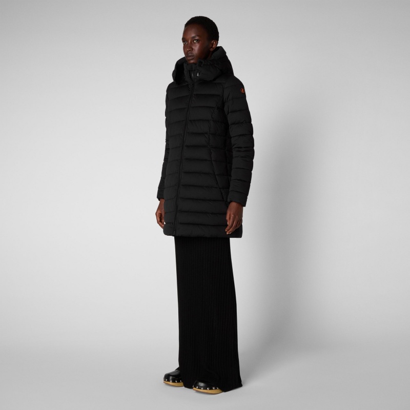 Save The Duck Dorothy Stretch Puffer Coat with Detachable Hood Negras | PROHZ8536