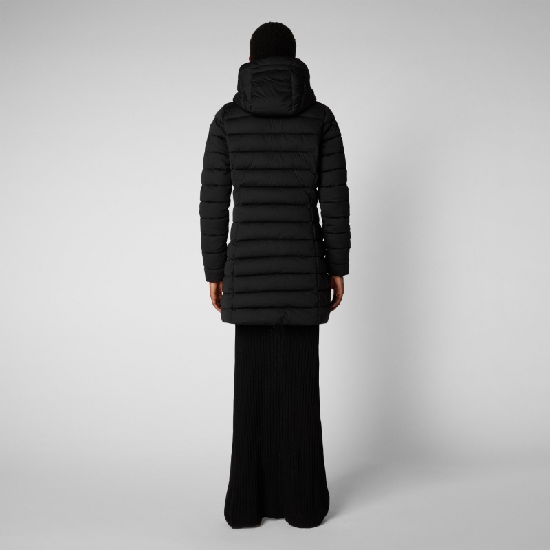 Save The Duck Dorothy Stretch Puffer Coat with Detachable Hood Negras | PROHZ8536