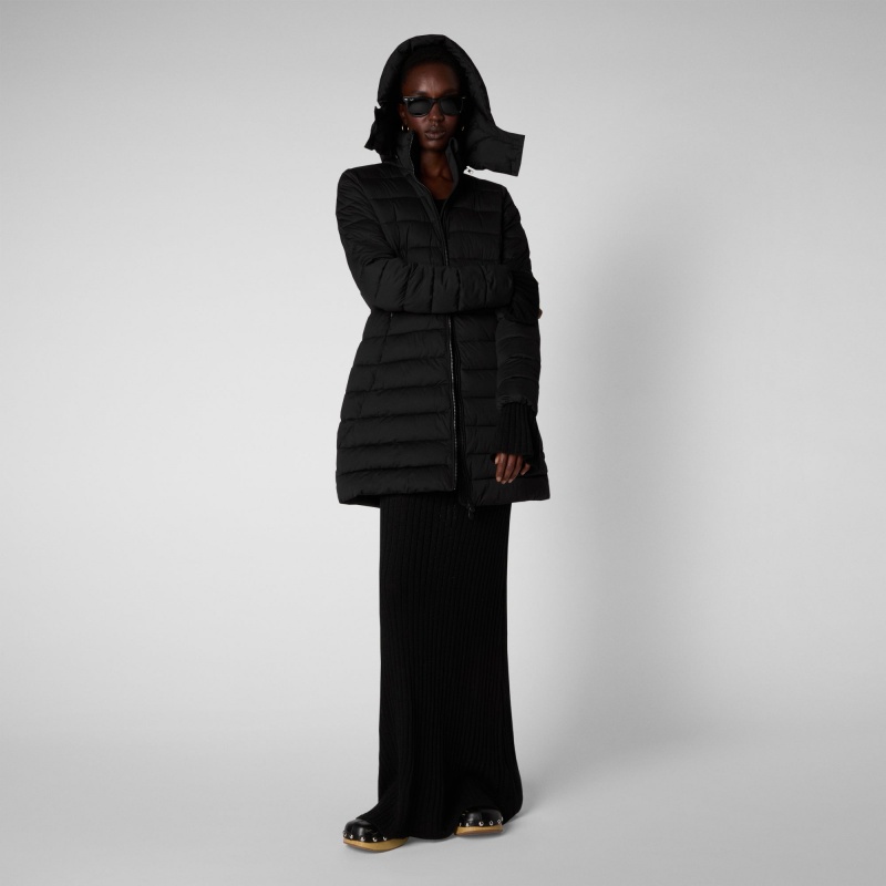 Save The Duck Dorothy Stretch Puffer Coat with Detachable Hood Negras | PROHZ8536