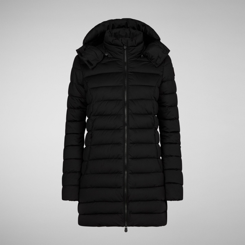 Save The Duck Dorothy Stretch Puffer Coat with Detachable Hood Negras | PROHZ8536