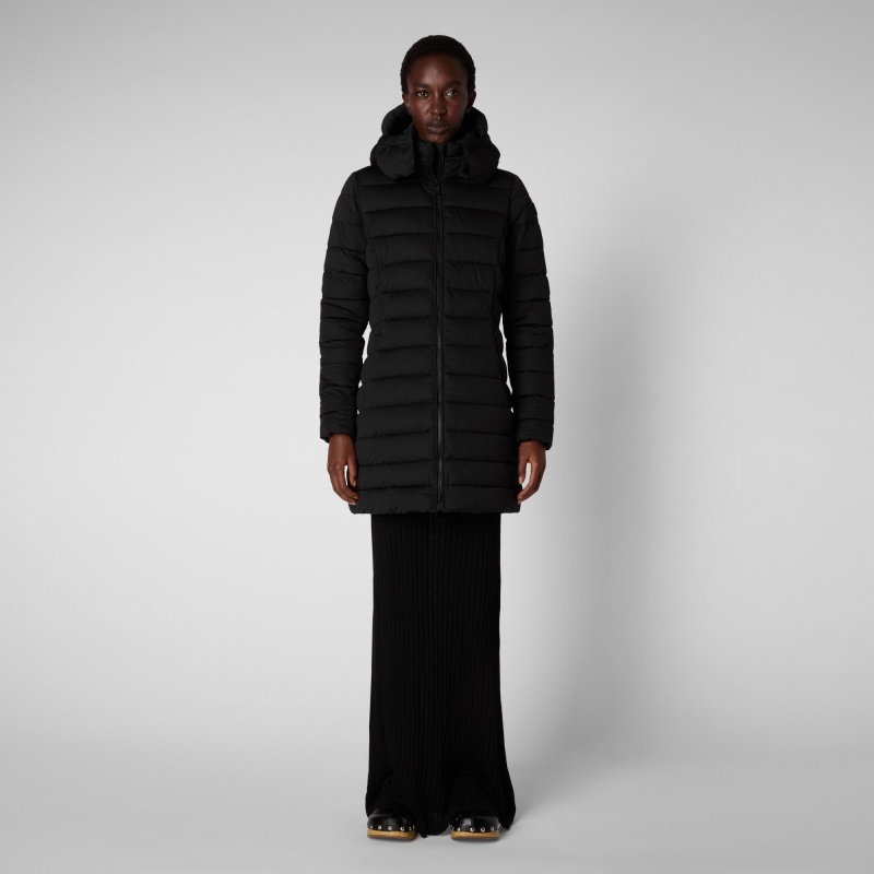 Save The Duck Dorothy Stretch Puffer Coat with Detachable Hood Negras | PROHZ8536