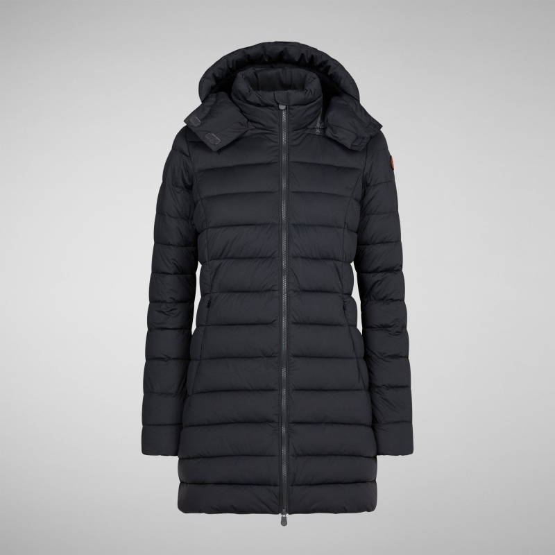 Save The Duck Dorothy Stretch Puffer Coat with Detachable Hood Gris Negras | DVYRQ8654