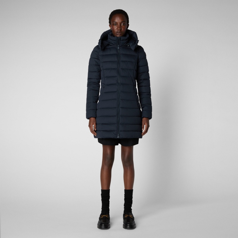 Save The Duck Dorothy Stretch Puffer Coat with Detachable Hood Azules Negras | HECGR8271