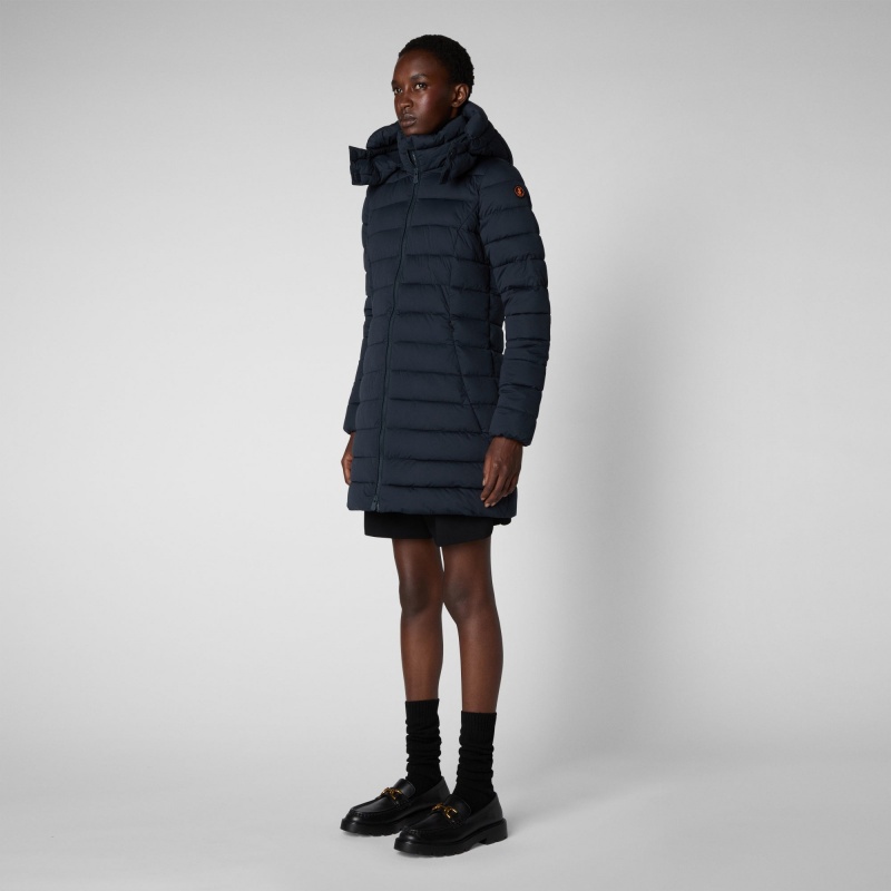 Save The Duck Dorothy Stretch Puffer Coat with Detachable Hood Azules Negras | HECGR8271