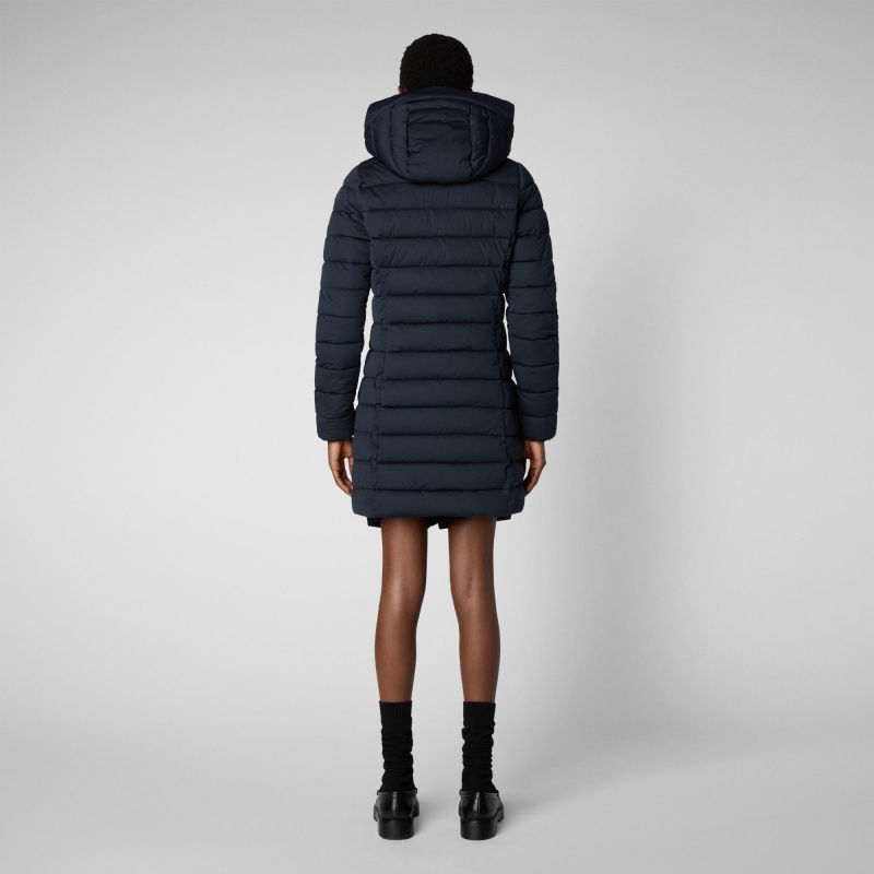Save The Duck Dorothy Stretch Puffer Coat with Detachable Hood Azules Negras | HECGR8271