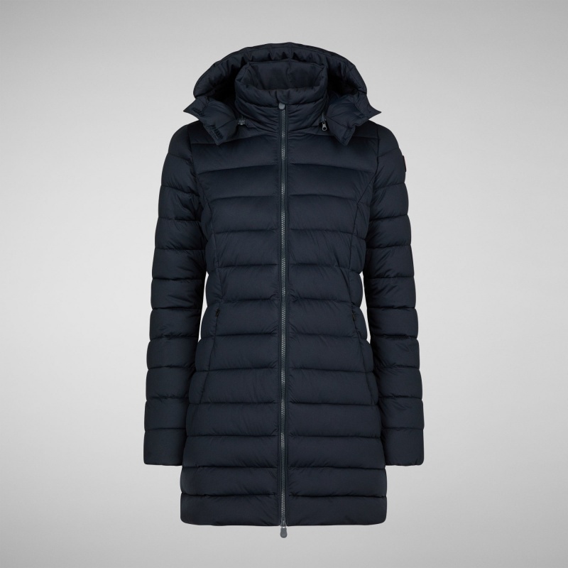 Save The Duck Dorothy Stretch Puffer Coat with Detachable Hood Azules Negras | HECGR8271