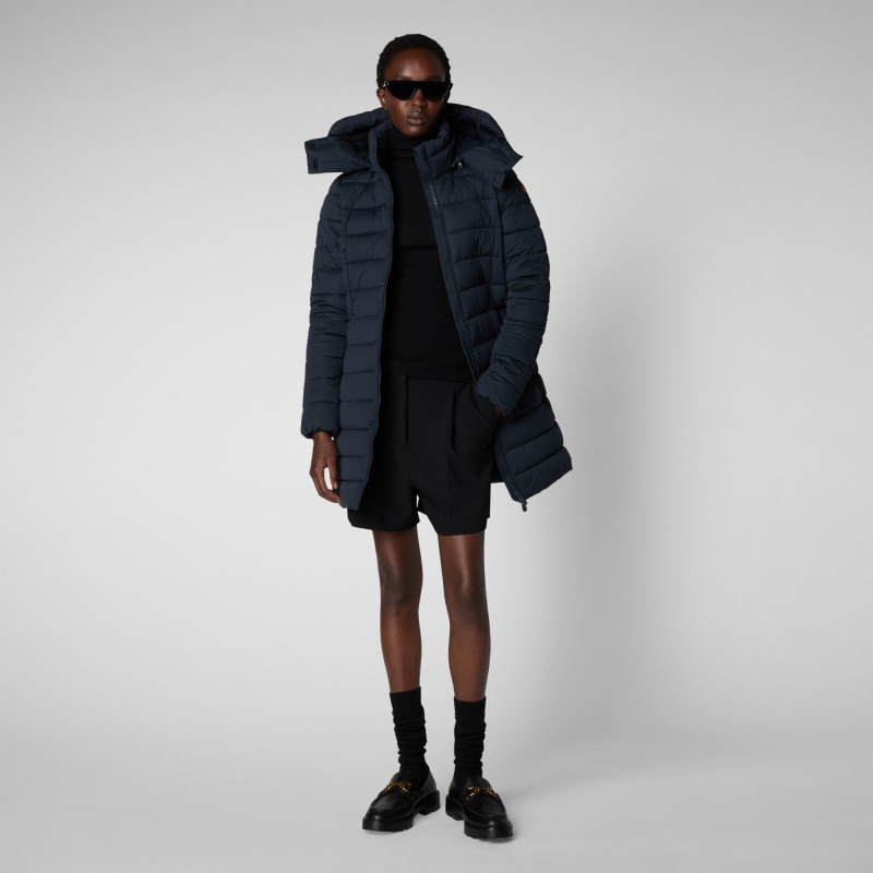 Save The Duck Dorothy Stretch Puffer Coat with Detachable Hood Azules Negras | HECGR8271