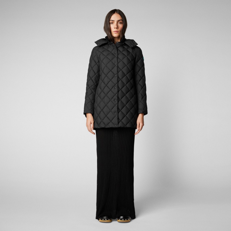 Save The Duck Edith Puffer Coat with Detachable Hood Negras | EVBAD9705