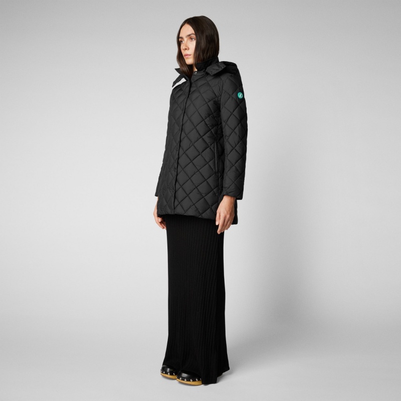 Save The Duck Edith Puffer Coat with Detachable Hood Negras | EVBAD9705