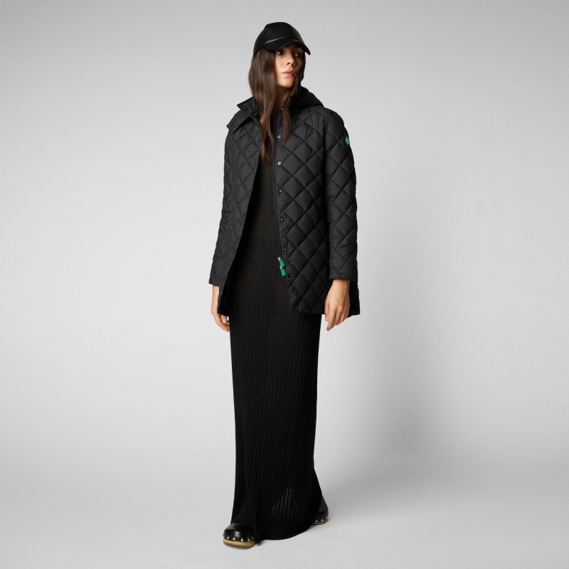 Save The Duck Edith Puffer Coat with Detachable Hood Negras | EVBAD9705