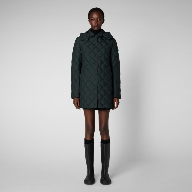 Save The Duck Edith Puffer Coat with Detachable Hood Verde Negras | UXYAD0217