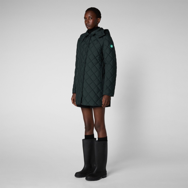 Save The Duck Edith Puffer Coat with Detachable Hood Verde Negras | UXYAD0217
