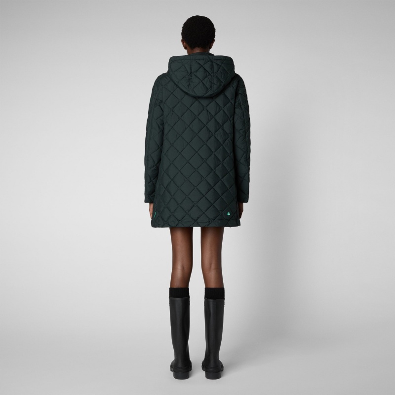 Save The Duck Edith Puffer Coat with Detachable Hood Verde Negras | UXYAD0217