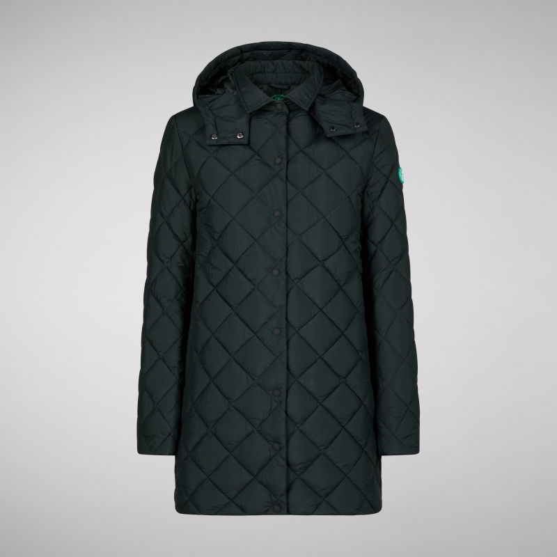 Save The Duck Edith Puffer Coat with Detachable Hood Verde Negras | UXYAD0217
