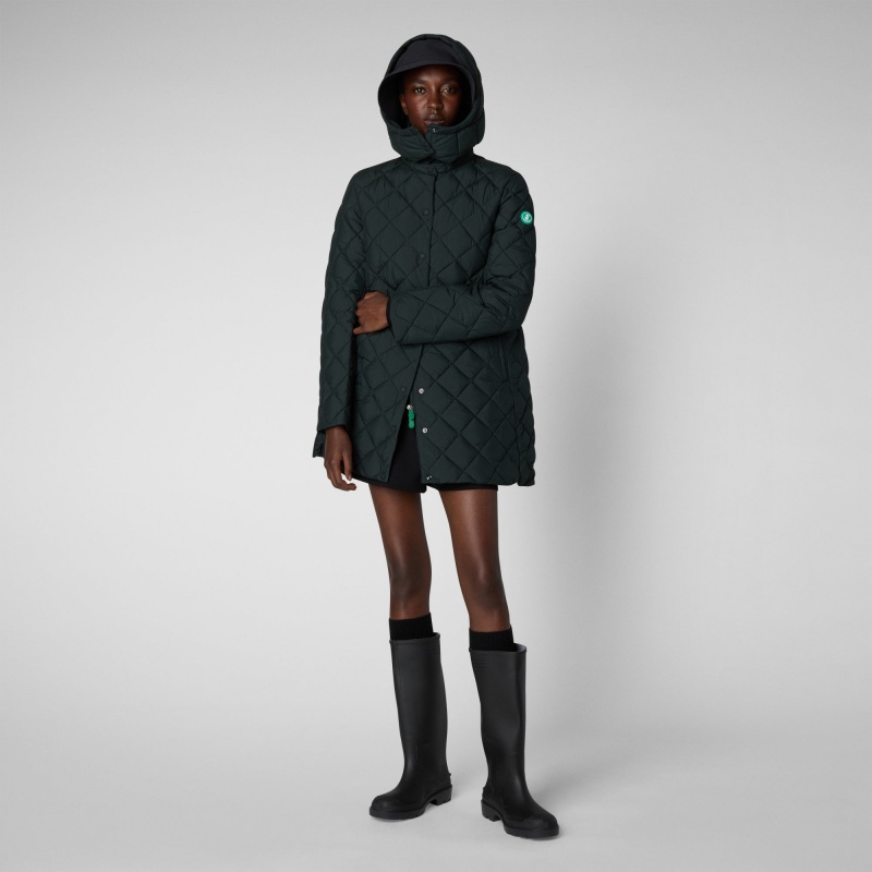 Save The Duck Edith Puffer Coat with Detachable Hood Verde Negras | UXYAD0217