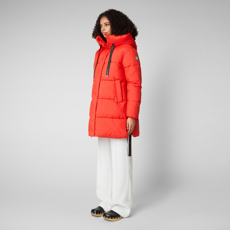 Save The Duck Erin Encapuchado Puffer Coat Rojas | DVIFG4367