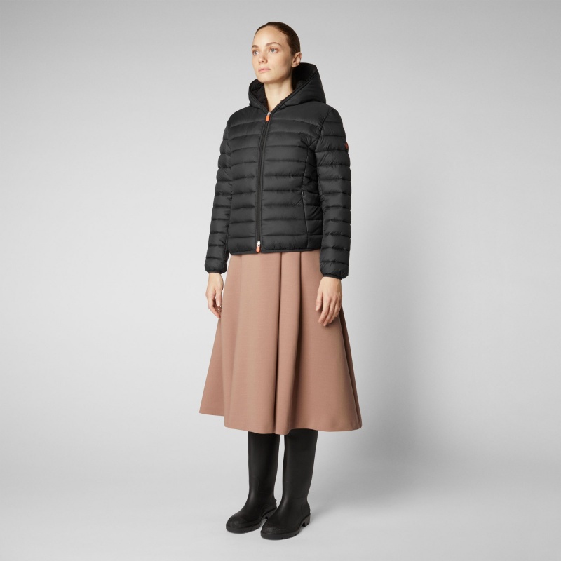 Save The Duck Ethel Encapuchado Puffer Jacket with Faux Fur Lining Negras | PIXNJ3915