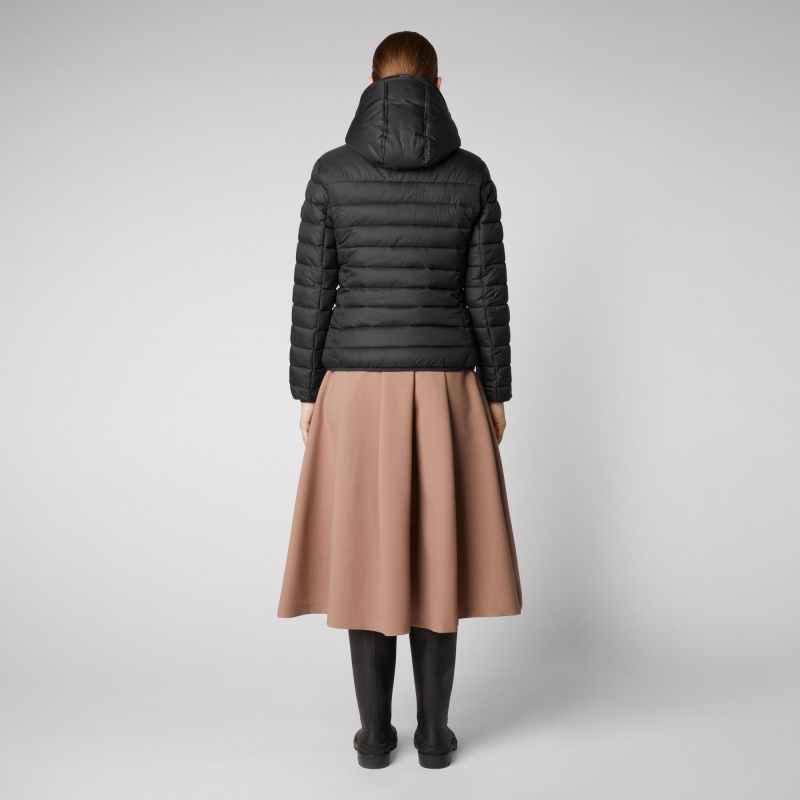 Save The Duck Ethel Encapuchado Puffer Jacket with Faux Fur Lining Negras | PIXNJ3915