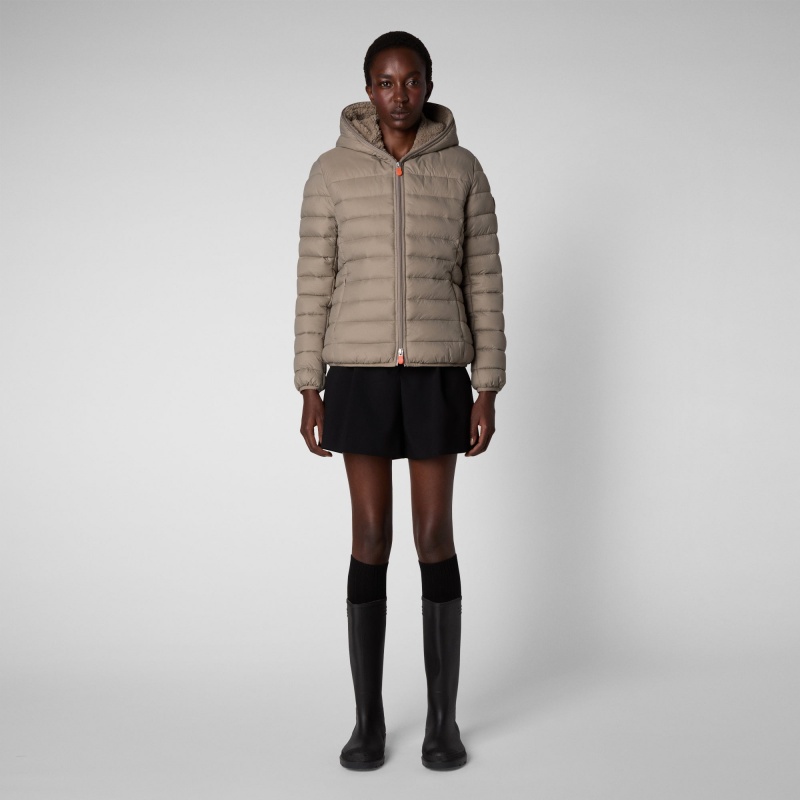 Save The Duck Ethel Encapuchado Puffer Jacket with Faux Fur Lining Gris | IGNJS9034