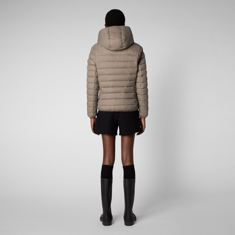Save The Duck Ethel Encapuchado Puffer Jacket with Faux Fur Lining Gris | IGNJS9034