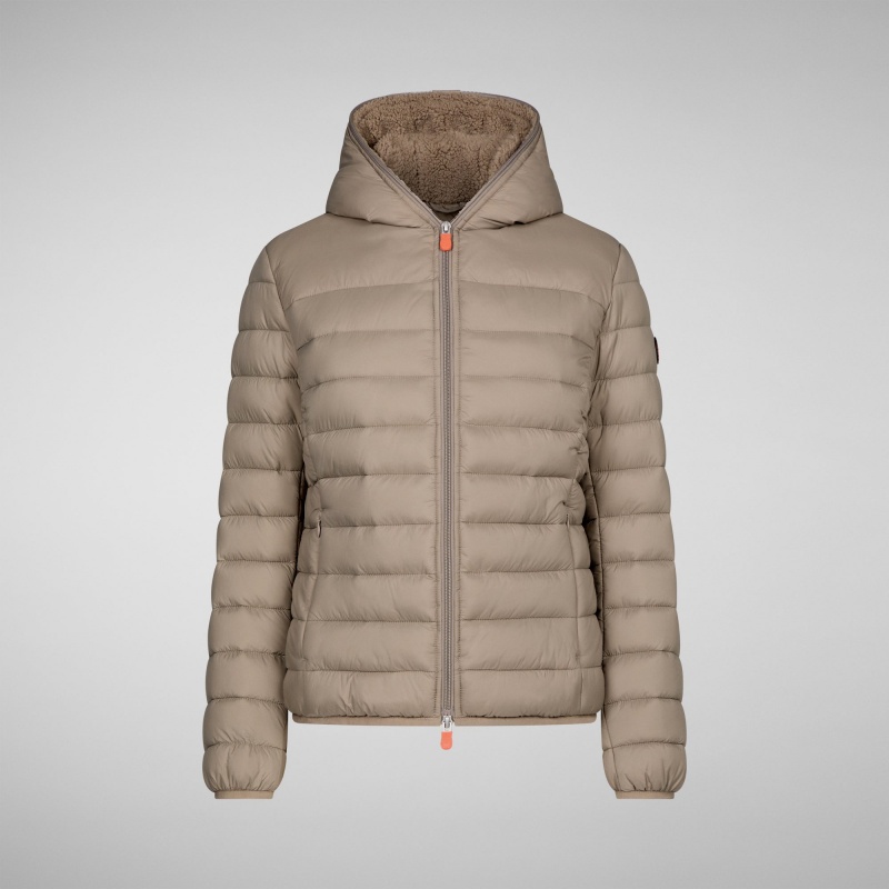 Save The Duck Ethel Encapuchado Puffer Jacket with Faux Fur Lining Gris | IGNJS9034
