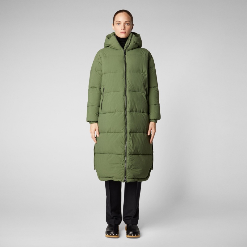 Save The Duck Halesia Long Encapuchado Puffer Coat Verde | TSKNU7850