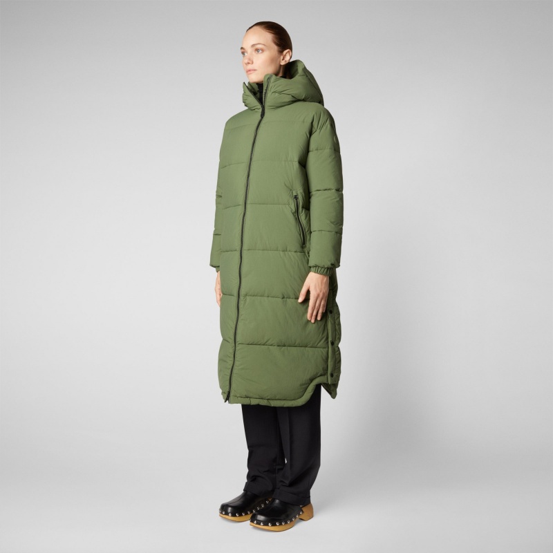 Save The Duck Halesia Long Encapuchado Puffer Coat Verde | TSKNU7850