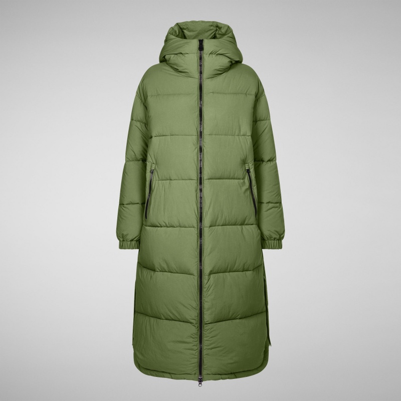 Save The Duck Halesia Long Encapuchado Puffer Coat Verde | TSKNU7850