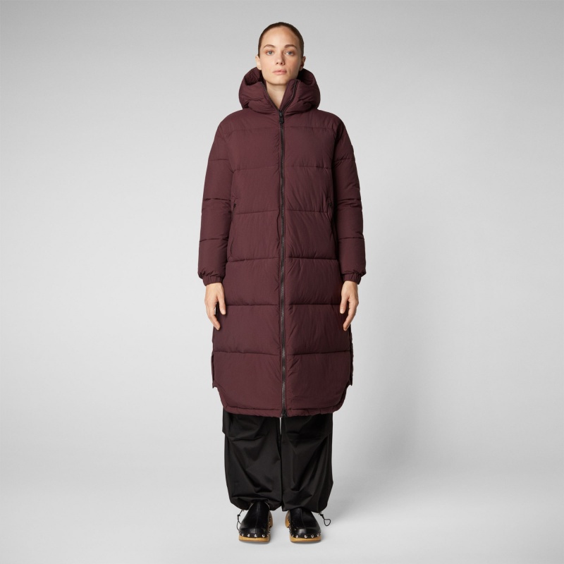 Save The Duck Halesia Long Encapuchado Puffer Coat Burdeos Negras | VARYM1408