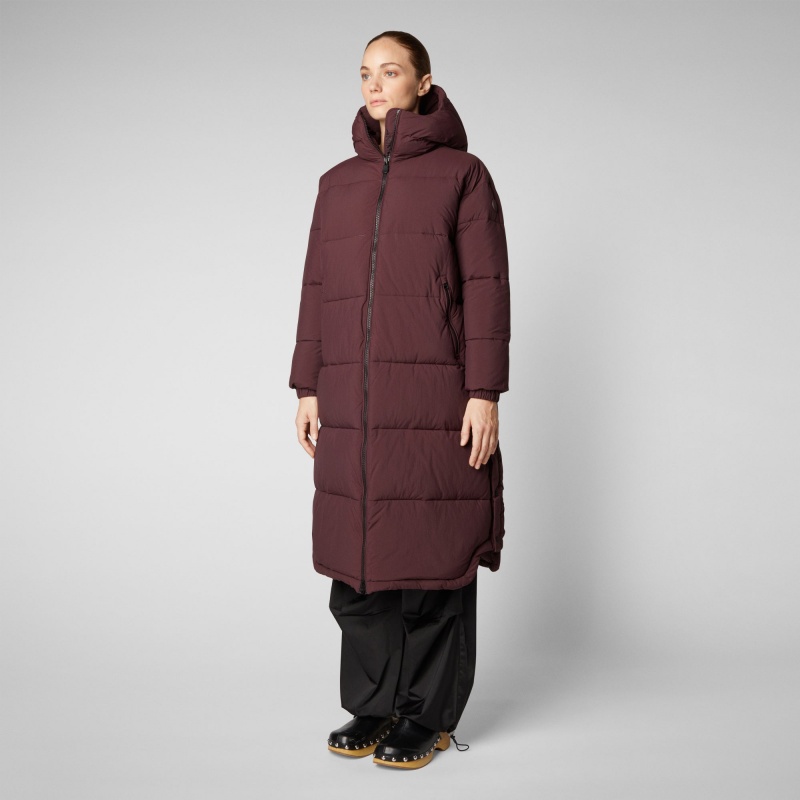Save The Duck Halesia Long Encapuchado Puffer Coat Burdeos Negras | VARYM1408