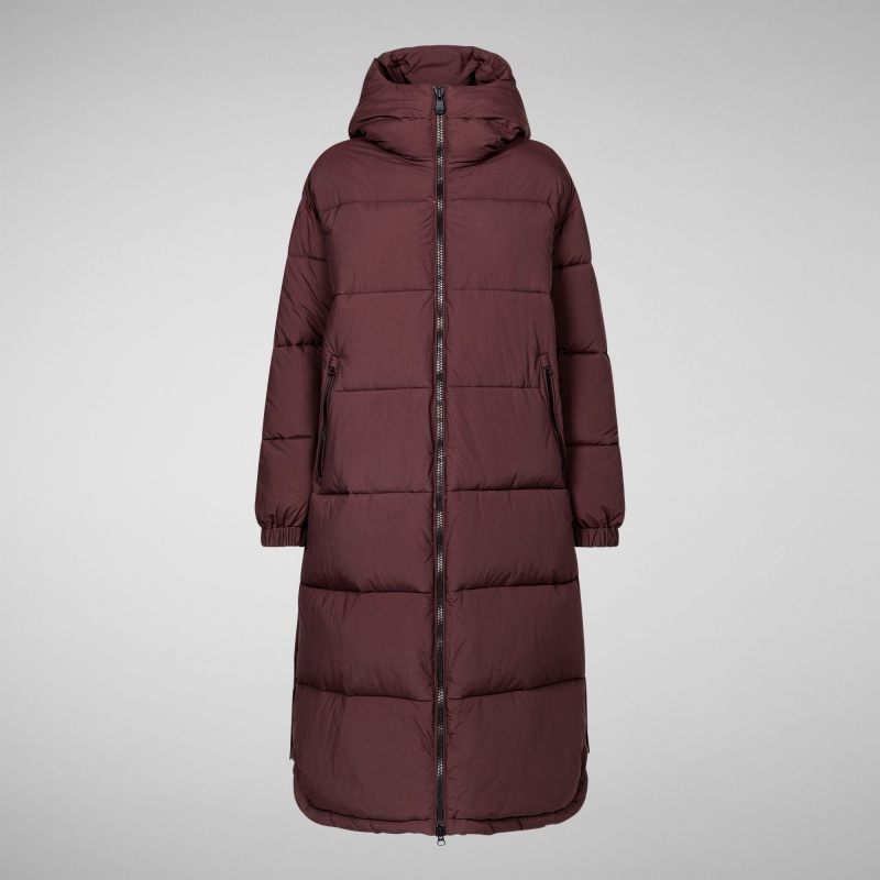 Save The Duck Halesia Long Encapuchado Puffer Coat Burdeos Negras | VARYM1408