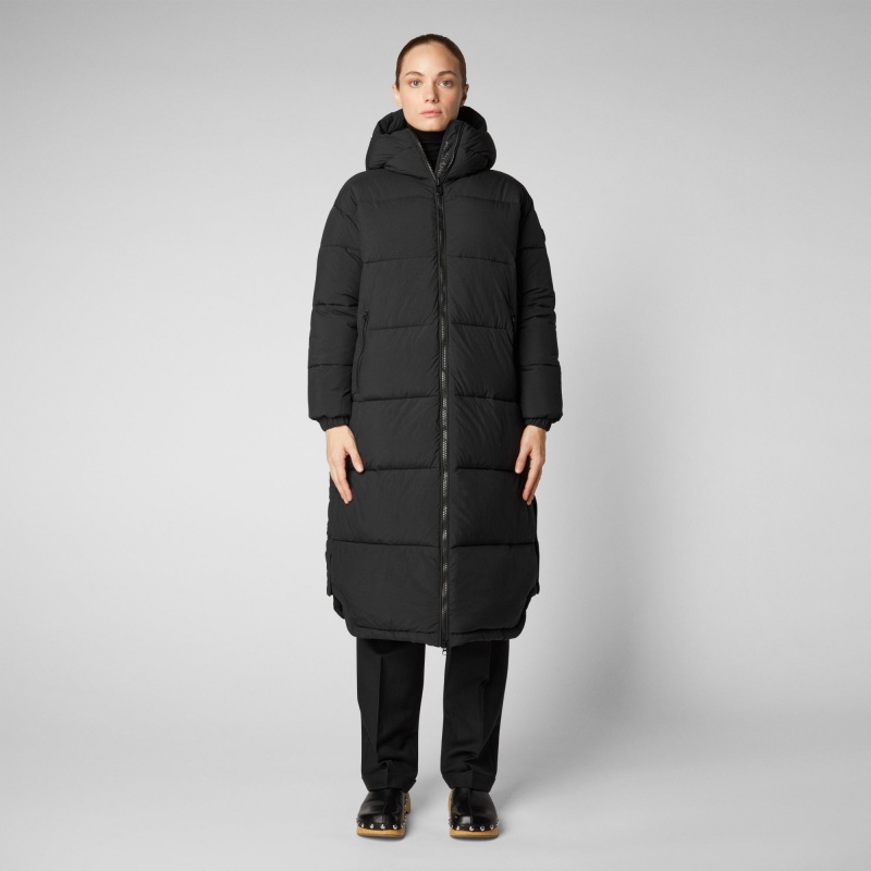 Save The Duck Halesia Long Encapuchado Puffer Coat Negras | LUNCW9251