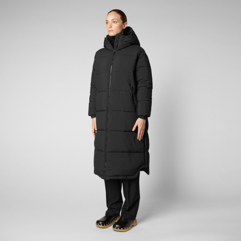 Save The Duck Halesia Long Encapuchado Puffer Coat Negras | LUNCW9251