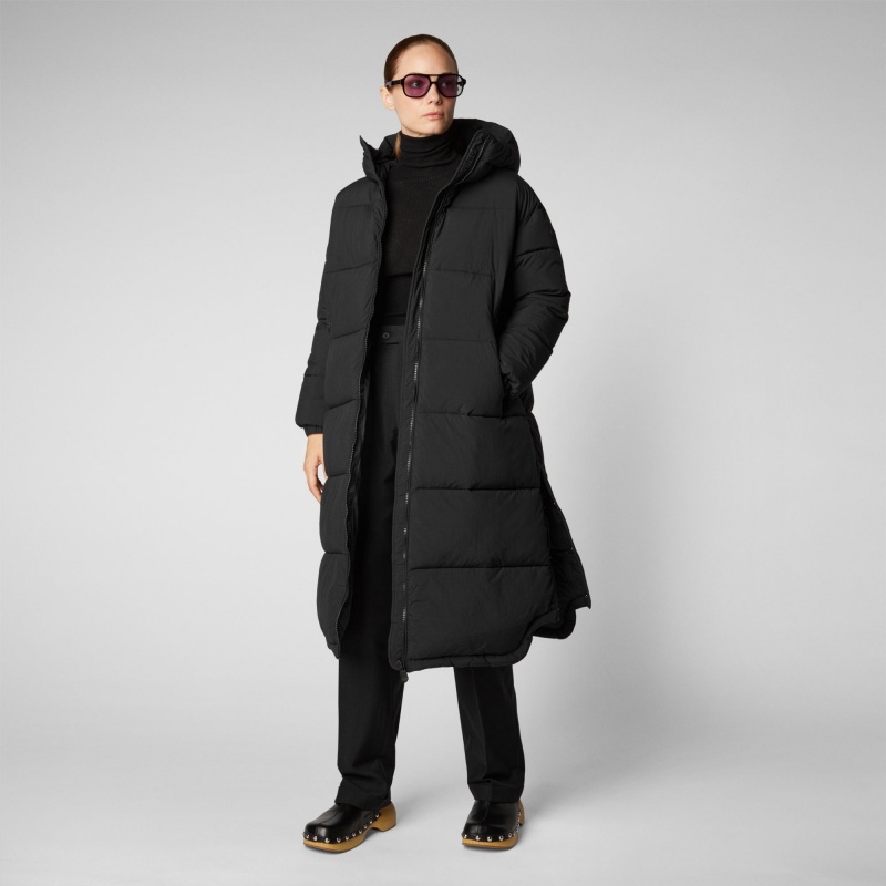 Save The Duck Halesia Long Encapuchado Puffer Coat Negras | LUNCW9251