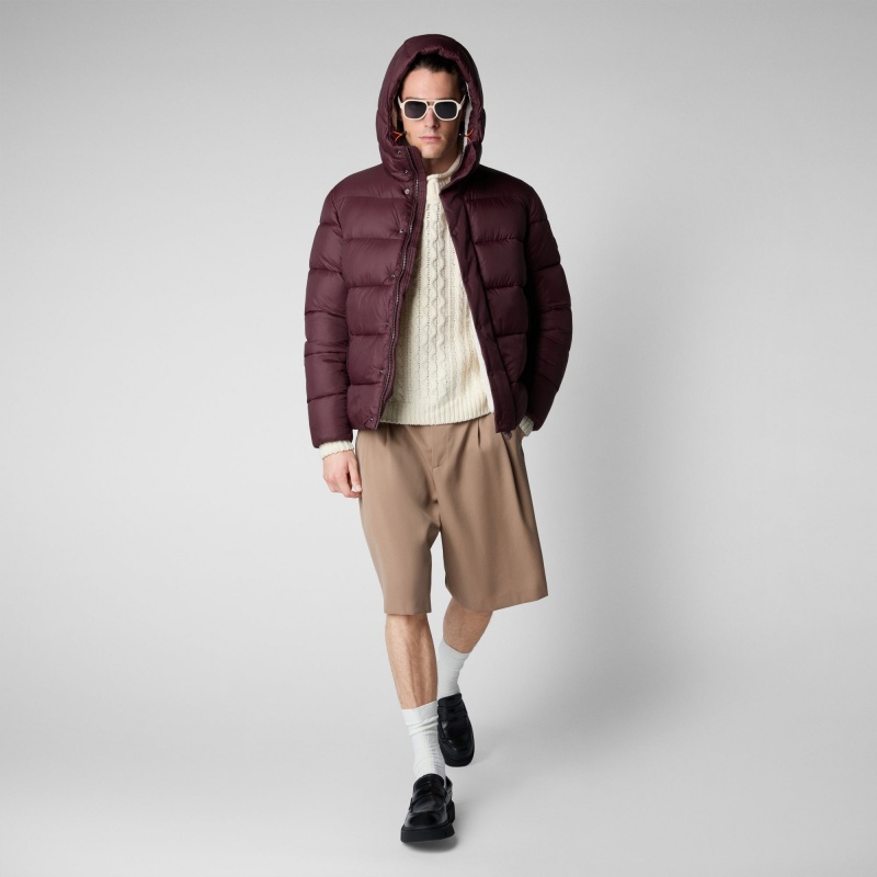 Save The Duck Hemer Encapuchado Puffer Jacket Burdeos Negras | KLPEZ4176