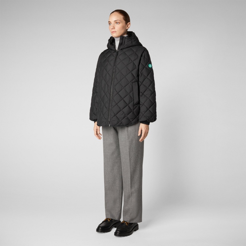 Save The Duck Herrea Encapuchado Acolchado Jacket Negras | VWKAY0952