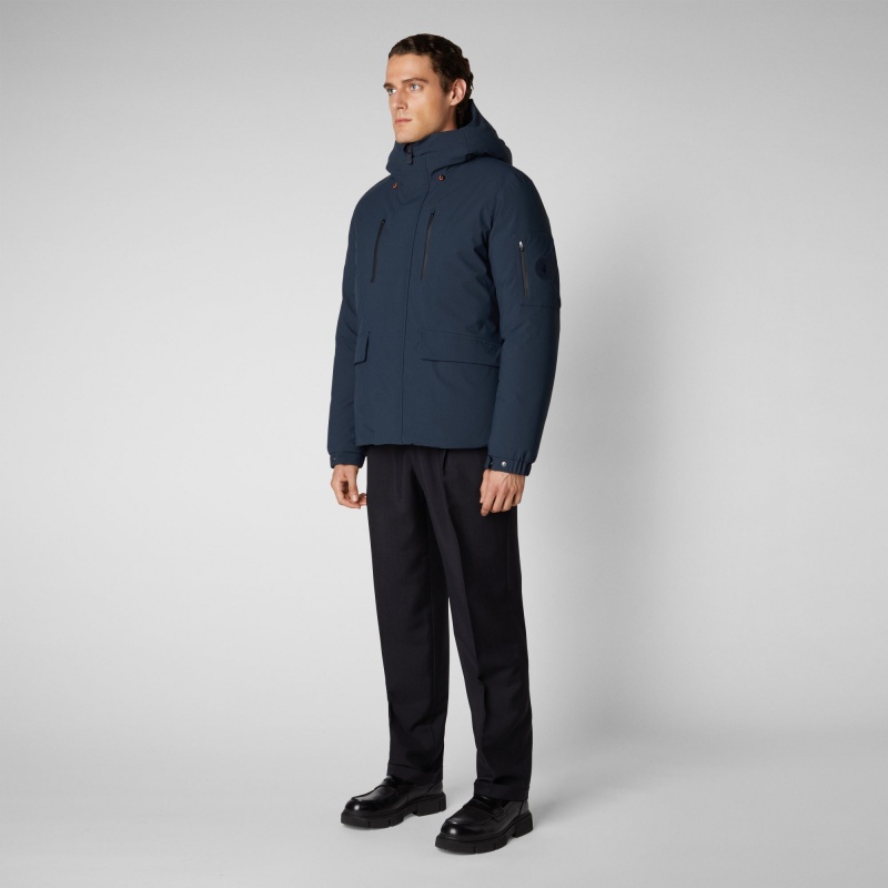 Save The Duck Hiram Encapuchado Parka Azules Negras | DBZHX6204