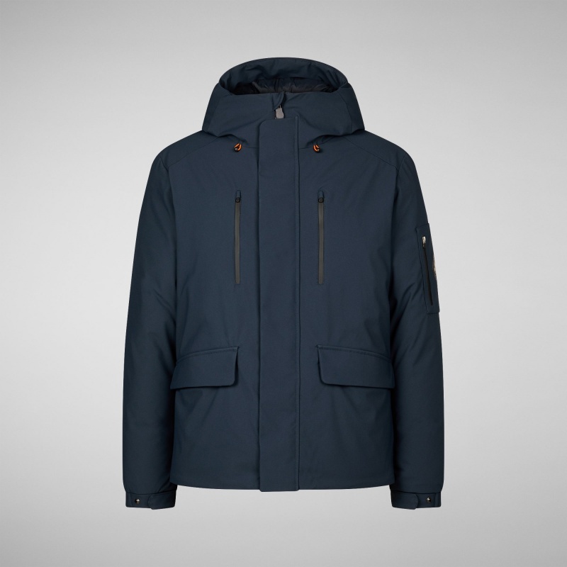 Save The Duck Hiram Encapuchado Parka Azules Negras | DBZHX6204
