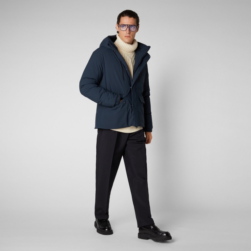Save The Duck Hiram Encapuchado Parka Azules Negras | DBZHX6204