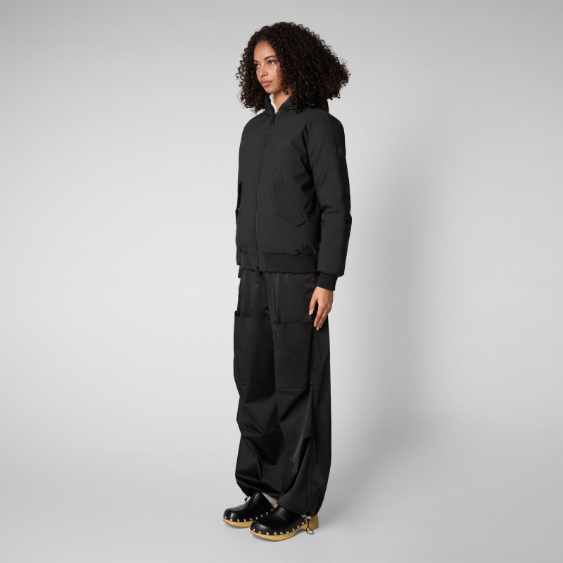 Save The Duck Hisae Encapuchado Jacket with Faux Fur Lining Negras | ODRLP3580