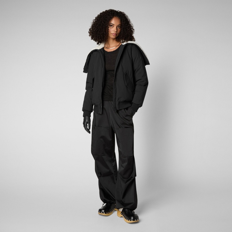 Save The Duck Hisae Encapuchado Jacket with Faux Fur Lining Negras | ODRLP3580