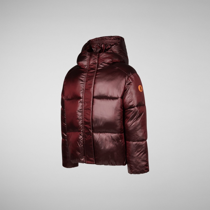 Save The Duck Ili Encapuchado Puffer Jacket Burdeos Negras | YFVRH5620