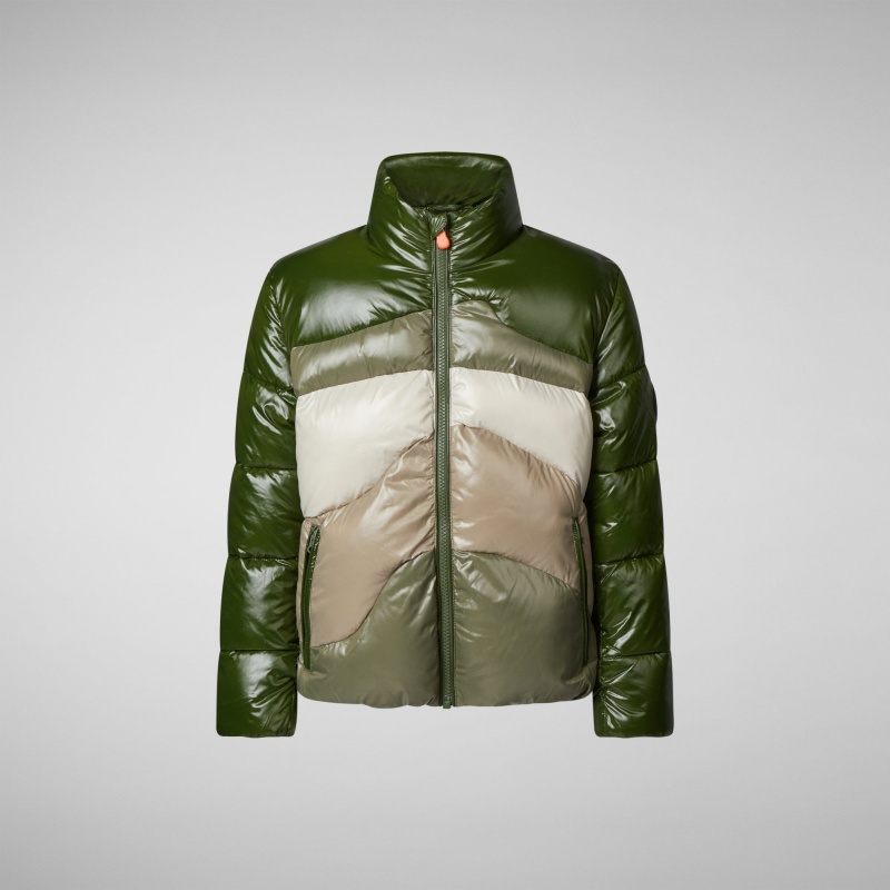 Save The Duck Ilon Encapuchado Puffer Jacket Verde Beige | OQGLM8329