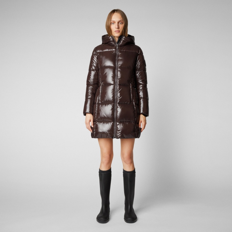 Save The Duck Ines Encapuchado Puffer Coat Marrones Negras | CUGEZ7123