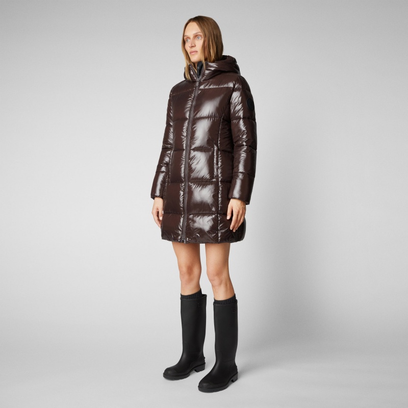 Save The Duck Ines Encapuchado Puffer Coat Marrones Negras | CUGEZ7123