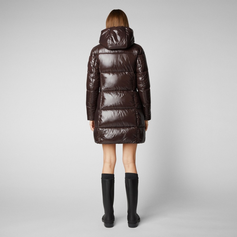 Save The Duck Ines Encapuchado Puffer Coat Marrones Negras | CUGEZ7123