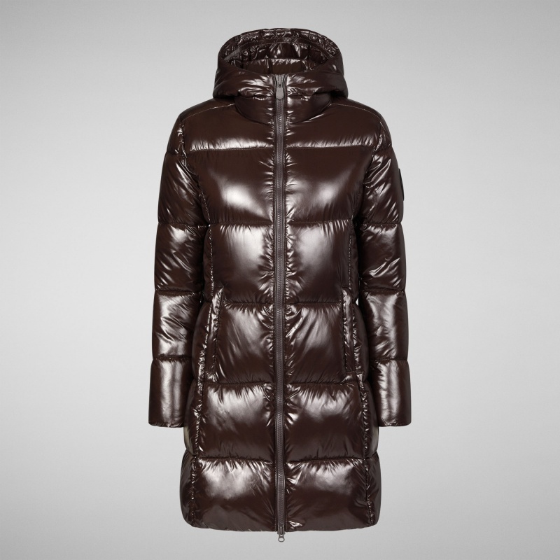 Save The Duck Ines Encapuchado Puffer Coat Marrones Negras | CUGEZ7123