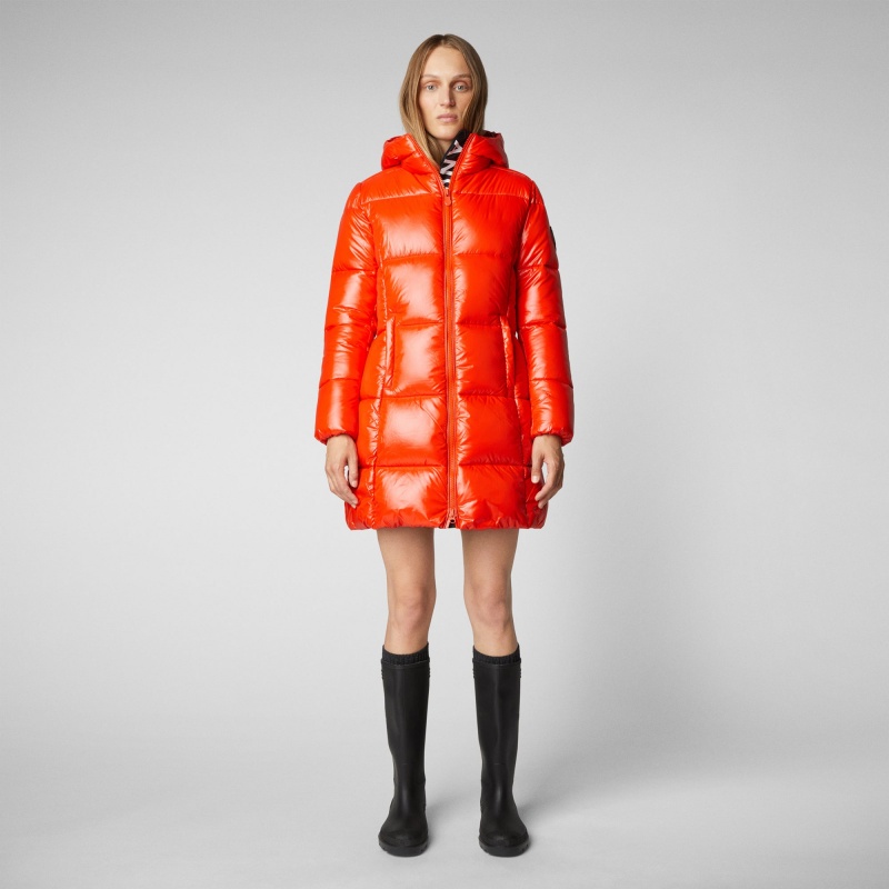 Save The Duck Ines Encapuchado Puffer Coat Rojas | NQBIC7082