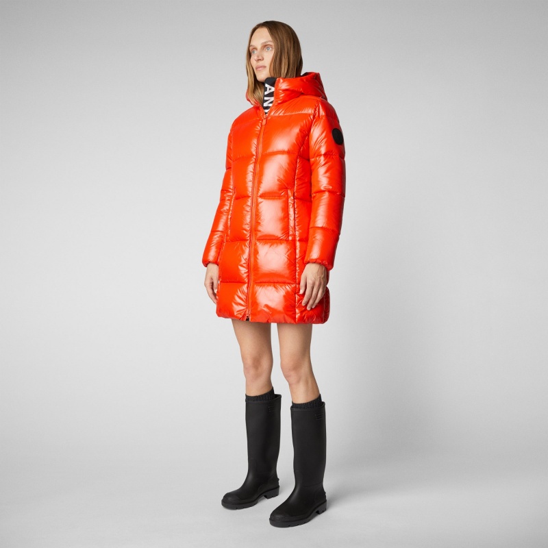 Save The Duck Ines Encapuchado Puffer Coat Rojas | NQBIC7082
