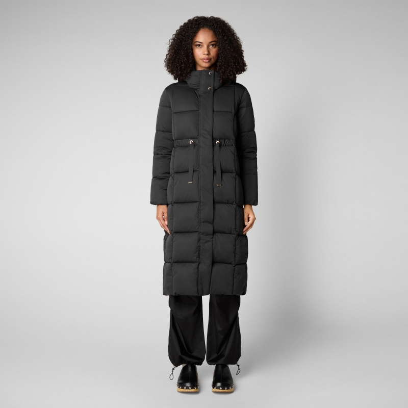 Save The Duck Ires Long Encapuchado Puffer Coat Negras | WXNMT9461